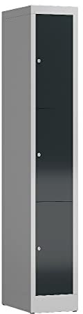 Lüllmann 3 Fächer-Spint Schließfachschrank kompl. montiert und verschweißt Wertfachschrank Fächerschrank Spind Umkleideschrank (RAL 7035/7016 lichtgrau/anthrazit)