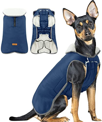 Reflektierender Hundemantel, Fleece wasserdichte Hundejacke, Winter Herbst Warme Hundebekleidung für Kleine Hunde Chihuahua Bomei französische Bulldogge Teddy, Navy S