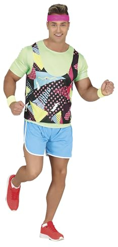FIESTAS GUIRCA | Disfraz de Gimnasta de los 80 (52-54/L) - Camiseta, Pantalón y Peto Deportivo - Disfraces de Años 80 para Halloween, Carnaval y Fiestas Retro - Ideal para Hombre Adulto - Multicolor