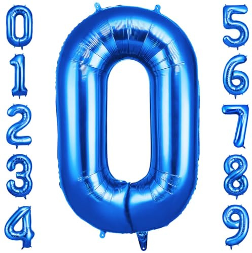 OFFCUP Jätteballong i aluminium med siffror 0, blå, 101 cm | Dekorativt ballongnummer, helium, födelsedagsfest dekoration för män och kvinnor