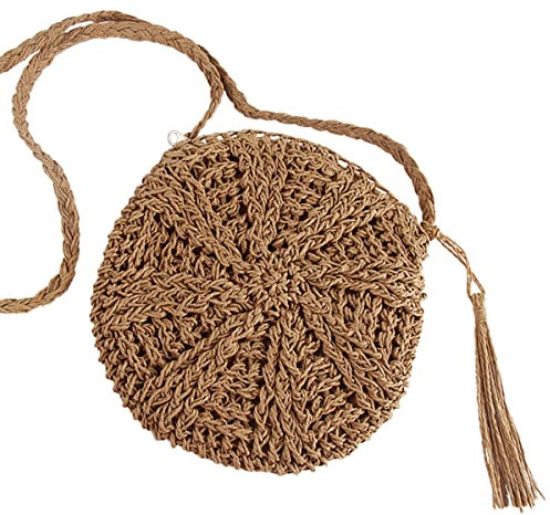 Taozoey Strohtasche, Korbtasche, Damen-Einschulter-Strohtasche, Reine handgemachte spinnende Schultertasche, Basttaschen Damen, Strandtasche, Korbtasche Klein, Boho Tasche