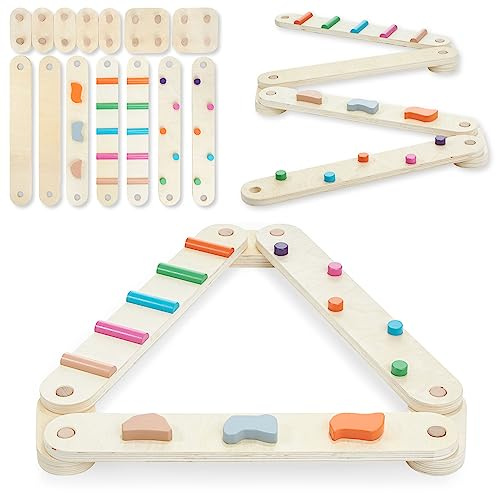 Mamabrum,Piste d'équilibre sensorielle en Bois - 14 éléments, éléments colorés, Parfaits pour développer Les capacités motrices de bébé, différentes Formes d'obstacles, innombrables itinéraires