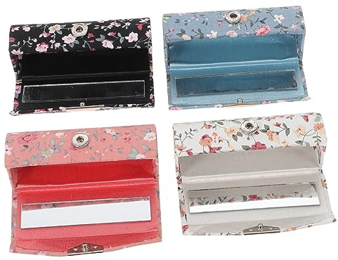 FRCOLOR Estuche para Pintalabios Bordado 4 Piezas con Espejo Organizador Compacto para Cosméticos Caja De Almacenamiento para Lápiz Labial Ideal para Viajes Y Regalos