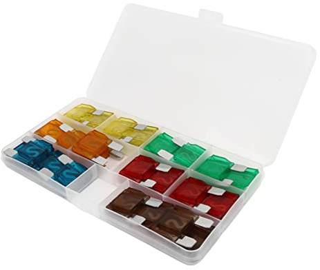 Kit D'assortiment de Fusibles de Voiture 24 Pièces, Fusibles Automobiles de Type Lame avec Boîte de Rangement en Alliage de Zinc, Taille Standard et Mini (20A/30A/40A/50A/60A/70A), Fusibles de Rechang