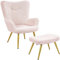 Yaheetech Fauteuil Scandinave à Oreilles avec Repose Pieds Fauteuil de Salon en Tissu Bouclette Dossier Ergonomique Chaise de Salon Design Elégant 67,5 cm × 70 cm × 97,5 cm Rose/1