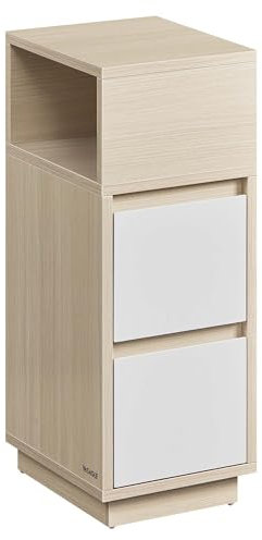 VASAGLE Kailyn Kollektion - Nachttisch, schmal, Beistelltisch 2 Schubladen, offenes Fach nach Links oder rechts flexibel montierbar, Schlafzimmer Wohnzimmer, naturbeige-wolkenweiß LET656N01