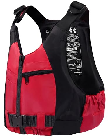 Owntop Chaleco de Ayuda a la Flotabilidad para Adultos, Chaqueta de Baño Ajustable Mixta, Chaleco de Natación con Bolsillos y Correa en la Entrepierna para Sup Kayak Pesca (Rojo,M-L)