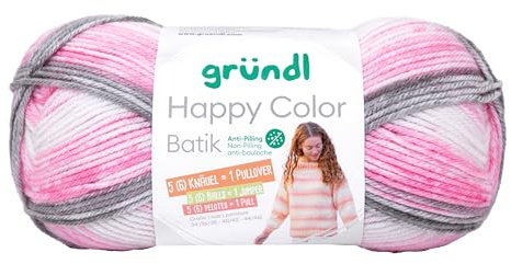 Gründl Happy Color Batik 100 g, Wolle für Stricken und Häkeln, Batikeffekt, weiche Garnqualität, 100% Polyester, DIY Projekte, Schals, Mützen, Socken, Babykleidung Farbe 03
