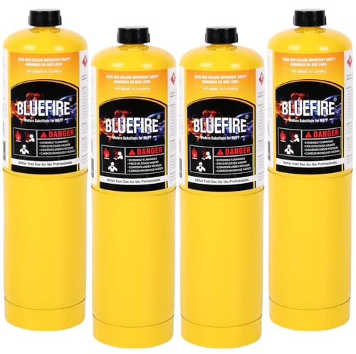 BLUEFIRE Modern MAPP Gas Cylinder, 14.1 oz, 99.9% High Purity Propylene Equal To MAP-PRO, Hotter than Propane, for Welding Brazing Soldering on Propane Torch (4 Pack)