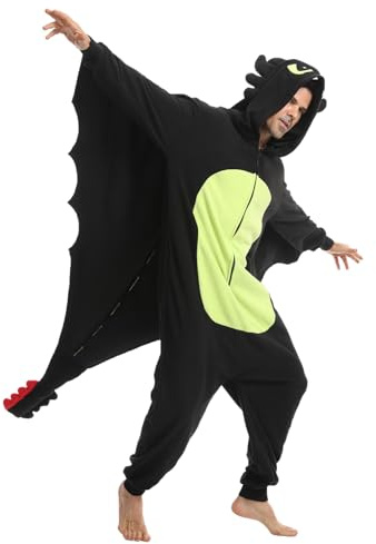 Laahoem Animal Drago Pigiama Unisex Adulto Zipper con Cappuccio Uomini Donne Jumpsuit Costume Cosplay Abbigliamento da Notte Black S