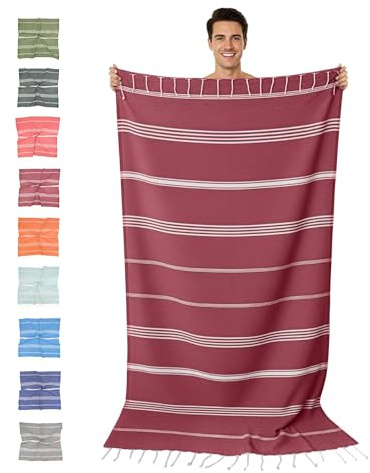 furora HOLIDAY Serviette de Plage (Coton) XXL 100x200 cm, Fouta Plage - léger, compacte, Longue - Grande Taille Drap de Plage Serviette Hamam, Femme Homme, Serviette Pestemal, Accessoire Beach Towel