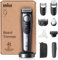 Braun Barttrimmer Serie 9, mit 11 Barber-Tools, Power Boost & Lebenslang scharfe ProBlade Klinge, 180 Min Akkulaufzeit, Mit Fade, 52 Längen, Präzisionsrad & Verriegelung, Wasserdicht, BT9545, Chrom