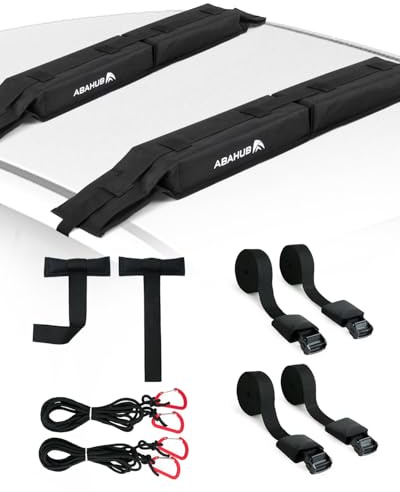 Abahub Soft Roof Rack Pads with 2 Tie Down Straps, 2 Tie Down Ropes, 2 Hood Loops and Storage Bag, for Surfboard, Kayak, Canoe, Heavy Duty Universal Car Roof Racks System Black 32 inch
