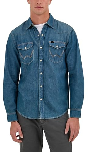 Wrangler Camisa icónica de Mezclilla de Ajuste Regular para Hombre, Tobacco Denim, X-Large