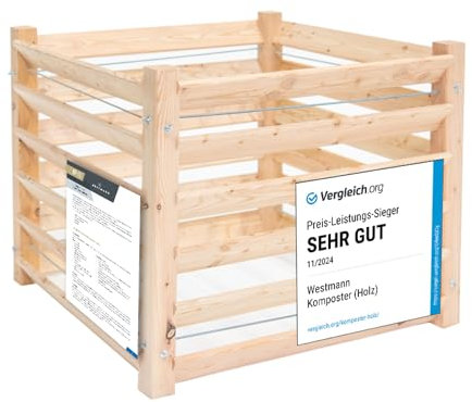 WESTMANN Komposter M aus Lärchenholz inkl. Kompostieranleitung| 100x100x80 cm Natur | Holzkomposter inklusive 800L Fassungsvermögen | Steckkomposter für Gartenkompostierung