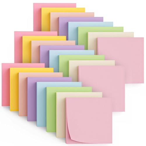 (24 Pads) Sticky Notes, 3x3 inches, Self-Sticky Note Pads Multi Colors, School Supplies Office Products, Writing Memo for Holiday Shop, Teacher Appreciation Xmas Gift and Daily Life Organization