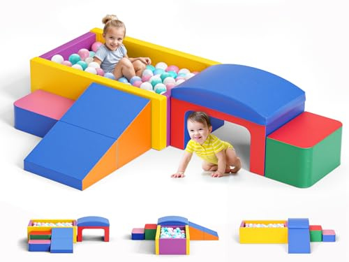 Brolteja Set softplay per bambini da 1 a 3 anni, torre da arrampicata con scivolo, grandi mattoncini per bambini (colorato-6)
