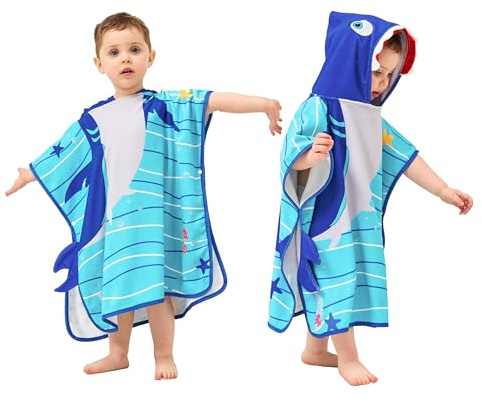 LOLANTA Pojkar haj strandhandduk, barn poncho med huva, simning badhanddukar för pojkar flickor (2-4 år, haj)