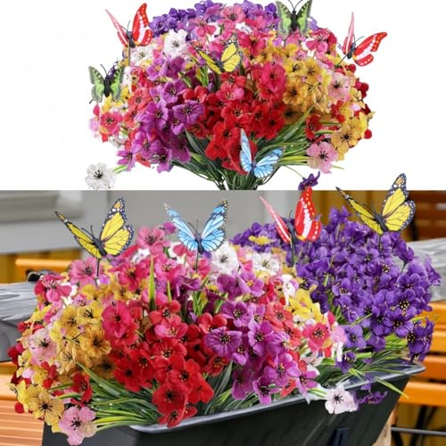 YELIKIT 18 Bundles Artificial Flowers for Outdoor Decoration, Faux Plants Summer Fall Flowers Autumn Spring Decoration, Fake Silk Colorful Flower for Garden Porch Wedding Home Decor