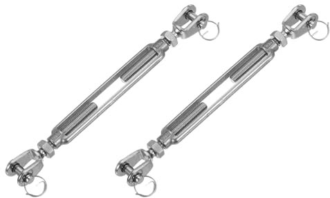 sourcing map 2Pcs M10(3/8) Jaw and Jaw Turnbuckles Wire Rope Tension, 304 Stainless Steel Turnbuckle Adjustable Cable Tensioner for Shade Sail, Clothesline, 3200 lbs Working Load Limit