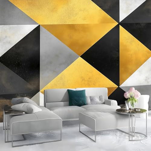 Carta da parati 3D Adesivi Murali Motivo geometrico Texture metallica Moderno TV Sfondo 350 x 256 cm Decorazione Murale Soggiorno Camera da Letto Ufficio Colori freddi oro e nero