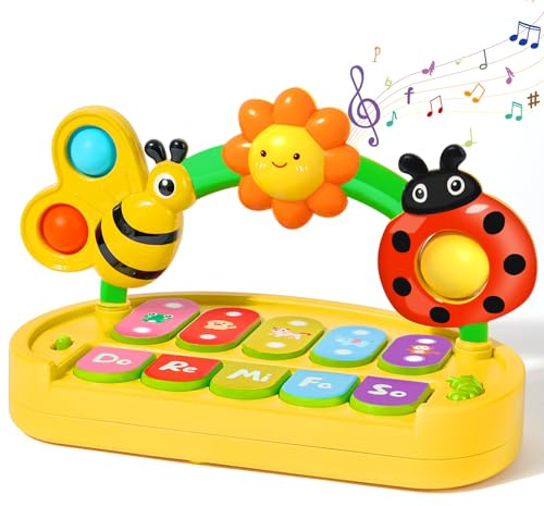 AOOTE Piano Bebe Juguetes Bebes,Piano Luces Músical Juguetes Bebés,Juguete de Teclado Musical,Teclado Montessori Educativo Regalo para Niños Niñas