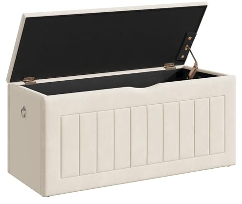 HOOBRO Sitzbank mit Stauraum, Sitztruhe, Truhe mit Deckel, Truhenbank, Bettbank, Samt gepolsterte, 100 x 40 x 45 cm, für Flur, Wohnzimmer, Beige EBE210CW01G1