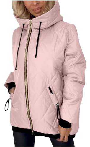 TURWXGSO Winter Jackets for Women UK Zip Up Hooded Padded Jacket Plus Size Autumn Winter Thermal Long Sleeve Casual Puffer Quilted Coats with Front Pockets Windproof Outdoor Outerwear