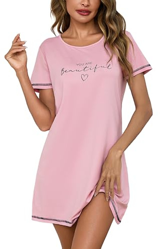 Bresdk Women's Nightdresses Short Sleeve Nighties Cotton Nightwear Negligee for Ladies Soft Sleepwear Nightshirts S-3XL