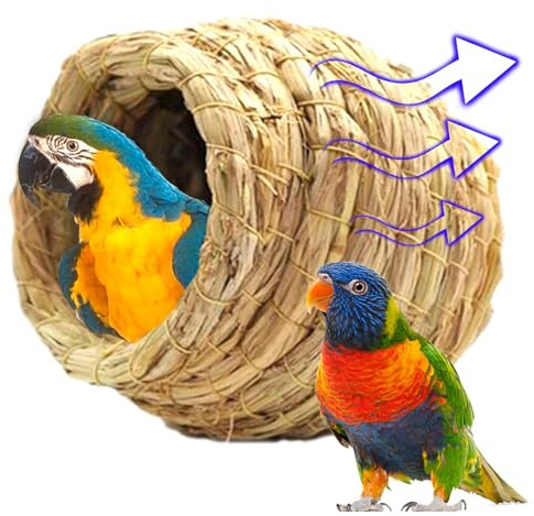 Zunishaone Nichoir en paille naturelle – Cabane de 13 cm faite à la main respirante, chaude et sûre | Parfait pour perruches et petits oiseaux, abri d'hiver, volière d'intérieur et d'extérieur