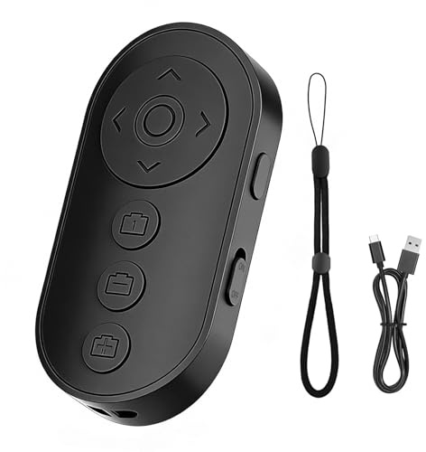 Kabelloser Kamera-Fernauslöser, Mini Fernbedienung mit Zoom & Foto/Video-Steuerung, Wiederaufladbarer Bluetooth 5.0 Fernauslöser für Smartphone, TikTok Scroll & E-Book Seitenwender mit iOS & Android