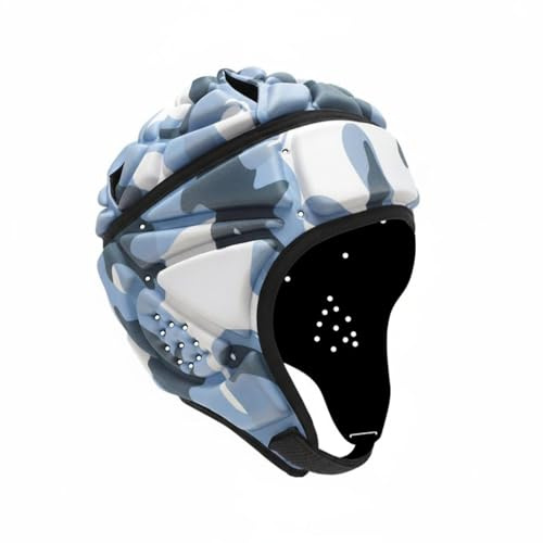 Qianly Casco Blando de Fútbol Americano Multideportivo Casco de Rugby Acolchado Ajustable Gorro Protector Anticolisión para Niños, Jóvenes, Camuflaje Azul Claro