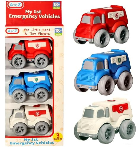 Atoz My 1st Emergency Vehicles Toy Set, Fire Engine, Police Car & Ambulance, 3 Pieces, 18+ Months