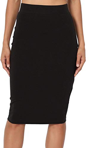 PrettyFashion Mujeres Falda Midi Lápiz Cintura Alta Elasticidad Bodycon Tubo Falda Oficina (Negro, L)