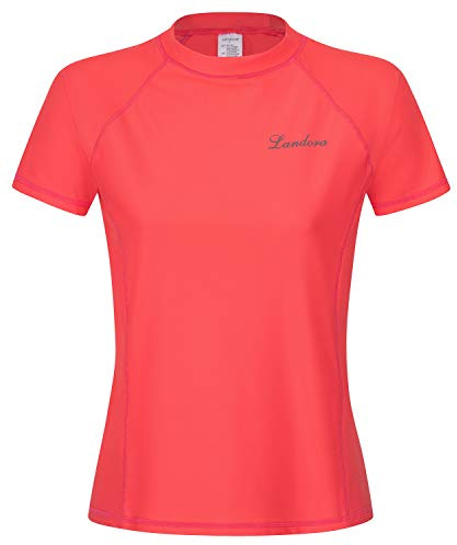 Landora®: Damen UV-Shirt mit UV-Schutz 50+ und Oeko-Tex 100, Farbe rot-pfirsich (Kurzarm) in S small