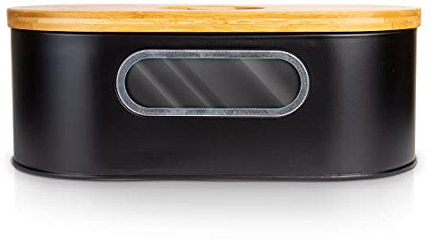 Tomas Weil Bread Bins – Premium Small Bread Box with Cutting Board – Modern Small Bread Box with Bamboo Lid – Elegant and Modern Design – Housewarming Present Idea - Black Bread & Loaf Tins (Black)