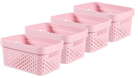 Curver Infinity Dots Aufbewahrungskörbe, klein, rechteckig, 4,5 l, Pink, 4 Stück