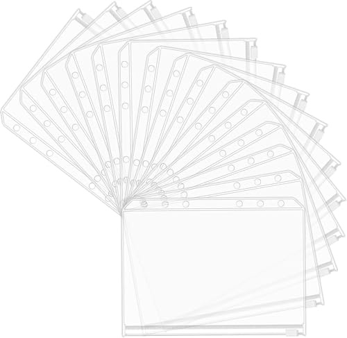 moinkerin 15 Stücke A6 Binder Taschen 6-Loch Durchsichtige PVC Binder Reißverschluss Ordner Wasserdichte für A6 Notebook-Binder Dokumente Notizbücher Karten