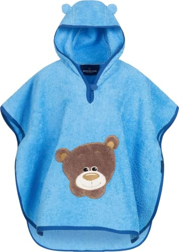 Morgenstern Accappatoio Poncho da Bagno per Bambini 100% Cotone 1-4 Anni Telo da Spiaggia con Cappuccio OEKO-TEX 100 Orso Blu