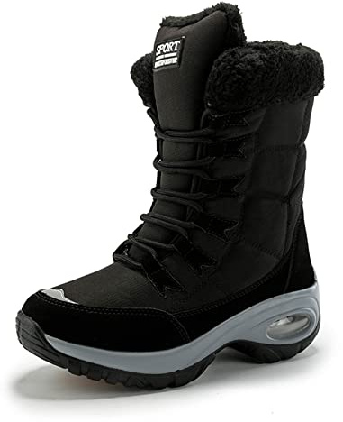 Hanani Snow Boots Womens Waterproof Warm Fur Lined Ankle Boots Winter Outdoor Lace Up Walking Boots Non-slip Air Cushion Boots for Women Black UK 6