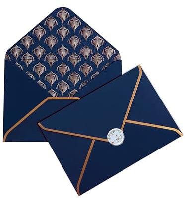 JoliCoon 10 Briefumschläge A6 Dunkelblau mit Goldfolierung und Wachssiegel - Dunkelblaue Umschläge A6 11,4 x 16,2 cm