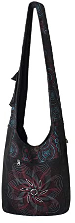 Vishes Damen Umhängetasche Stoff Beuteltasche Schulter Taschen Yogi Bag Baumwolltasche Mandala schwarz