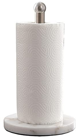 Paper Towel Holder with Sturdy Marble Base, Freestanding Paper Towel Holder Countertop, One-Handed Use, No Wobbly (Brushed Nickel)