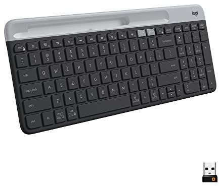 Logitech K585 Multi-Device Slim Wireless Keyboard, Built-in Cradle for Device; for Laptop, Tablet, Desktop, Smartphone, Win/Mac, Bluetooth/Receiver, Compact, Easy Switch, 24 Month Battery - Graphite