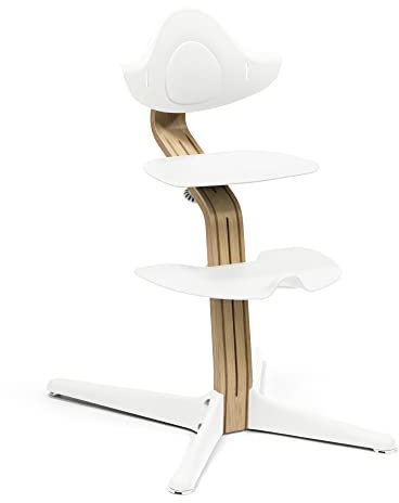 Stokke Nomi Chair, Oak/White - Inspires Active Sitting - Tool-Free, Seamless Adjustability - Includes Stable Footrest & Anti-Tilt Wheels - Holds Up to 150 kg