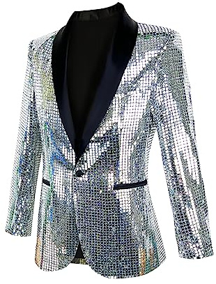 Nawgut Sequin Blazer Metallic Suit Disco Prom Shiny Jacket Wedding Party Banquet Fashion Tuxedo for Mens Adult