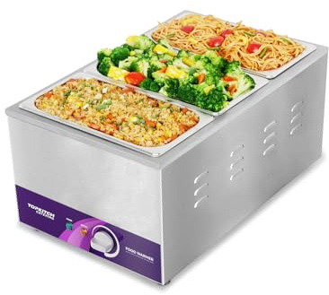 TOPKITCH ETL Listed 3-Pan 18L Commercial Food Warmer with Non-Leakage Stretch-Forming Water Tank &3 of 1/3 Size GN Pan,Countertop Soup Station Bain Marie Steam Table For Buffet,Parties and Restaurants