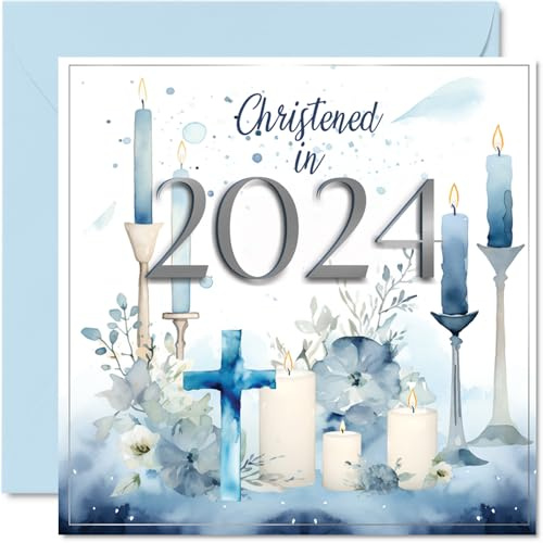 Dopkort för pojkar och honom – dop 2024 – gratulations-dopkort, första nattvarden dopgåvor för pojkar, 145 mm x 145 mm kristna gåvor religiösa gratulationskort
