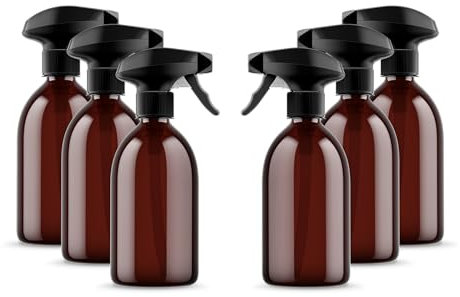 McKLords - Pack of 6 Amber Empty Plastic Water Spray Bottles for Cleaning 500ml - Hand Trigger Empty Spray Bottles for Gardening Home Cleaning - Heavy duty Industrial Refillable Bottles