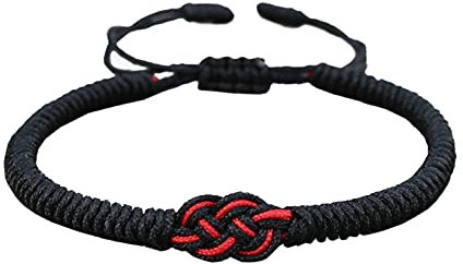 Jiqoe Armbänder für Damen, Wellenarmbänder, konzentrischer Knoten, Rot / Schwarz, für Teenager, Jungen, Mädchen, handgefertigt, niedlich, verstellbar, Seilstrang, Schmuck, Strand-Fußkettchen
